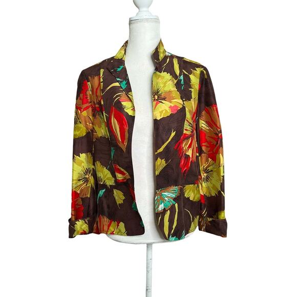 Coldwater Creek Jackets & Blazers - Coldwater Creek Women silk Floral Print Artsy Jacket Blazer Coat Sz M
